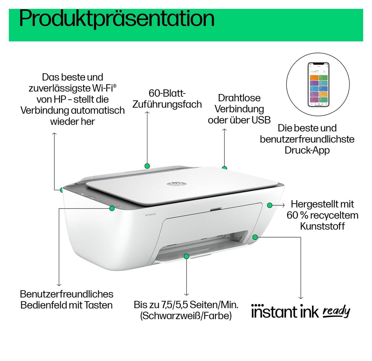 HP DeskJet 2820e All In One A4 Thermal Inkjet Drucker 4800 X 1200 DPI