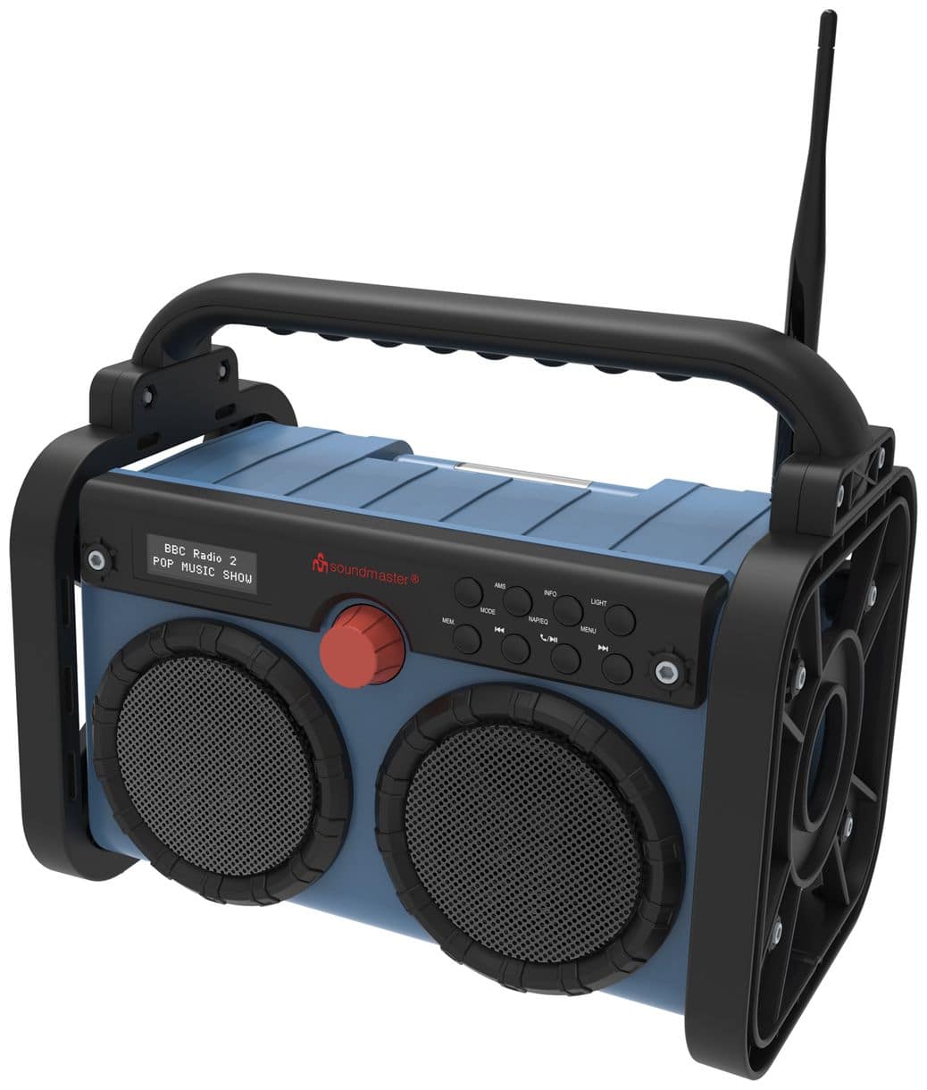 DAB85BL Bluetooth DAB+, FM Tragbar Radio Staubresistent, Spritzwassergeschützt IP44 (Schwarz, Blau) 