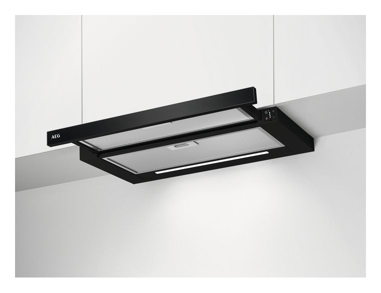 DPE5660B Abluft/Umluft Dunstabzugshaube/Esse Einbau 60 cm (Aluminium, Schwarz) 