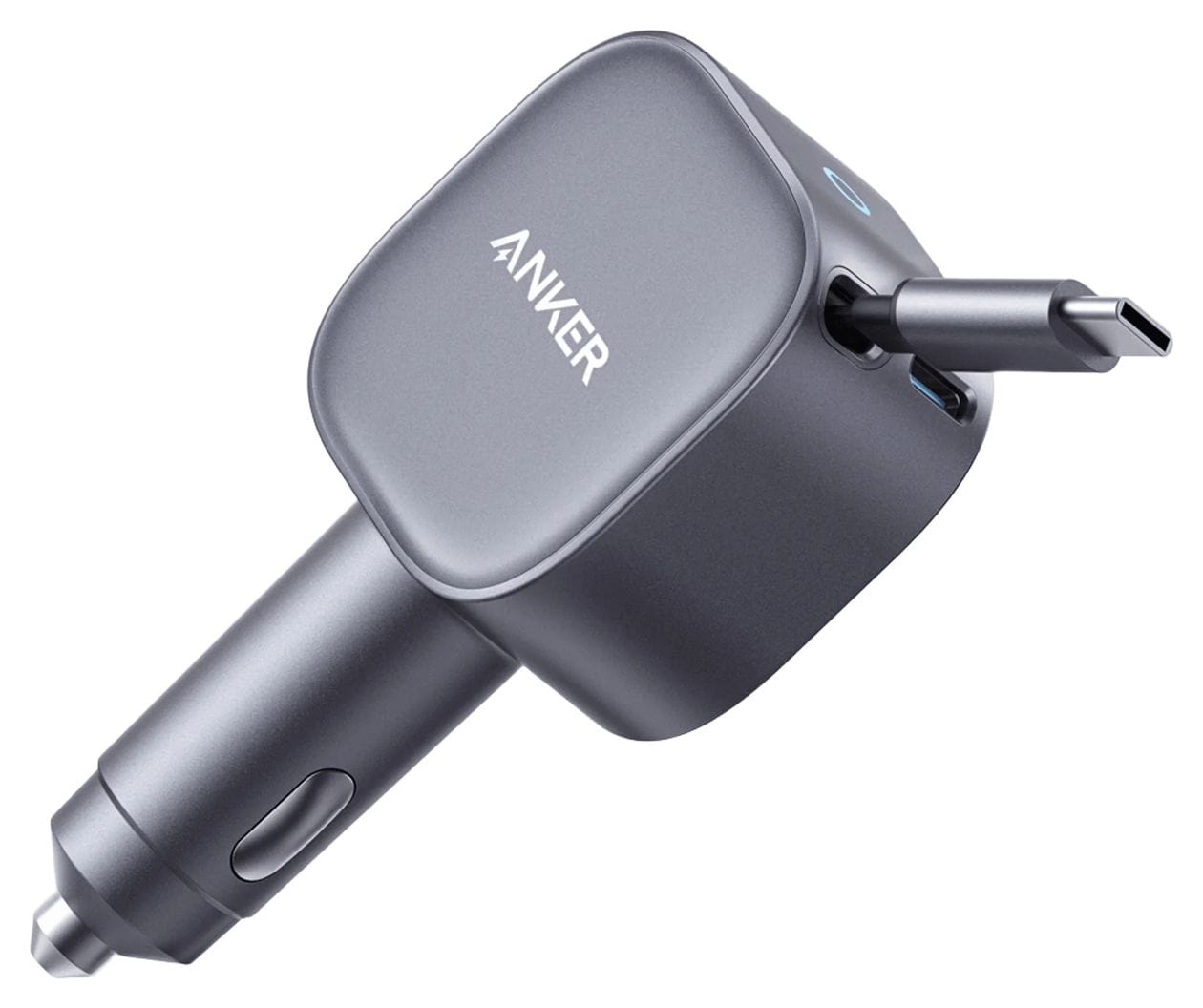 Nano Kfz-Ladegerät (75W, USB-C Port, Integriertes einziehbares USB-C Kabel) 