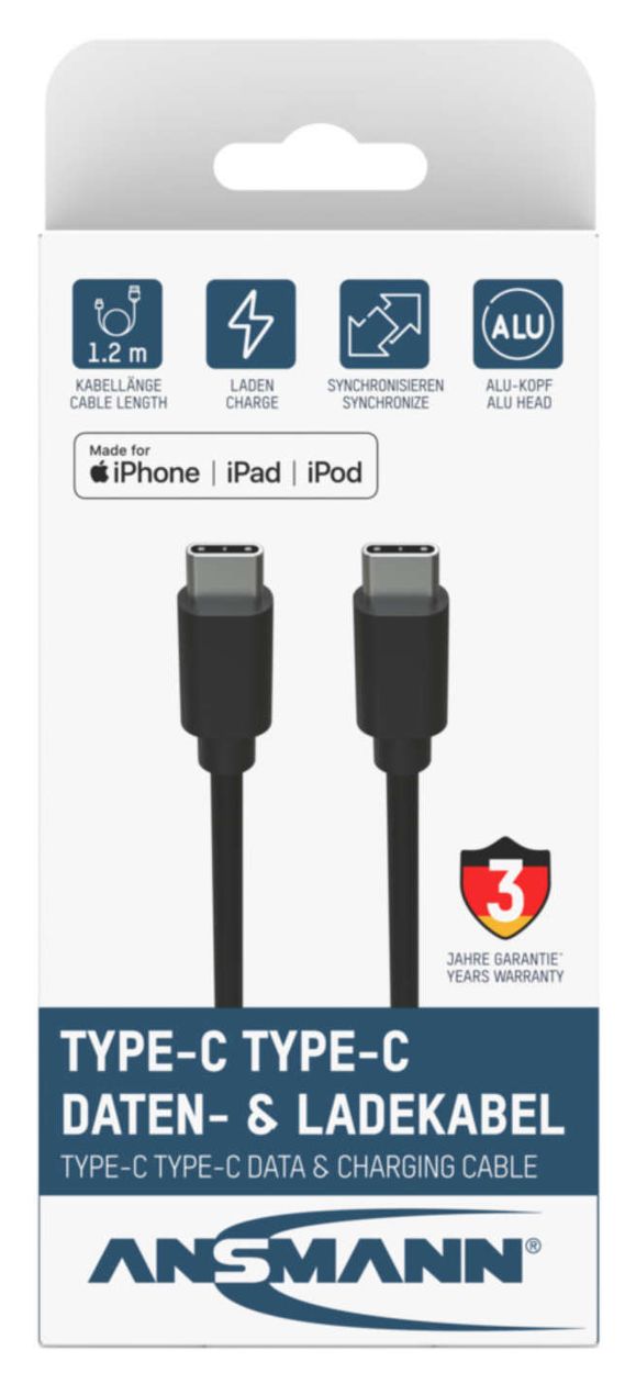 1700-0121 5 Gbit/s Stecker USB C auf USB C 0,12 m  (Schwarz) 