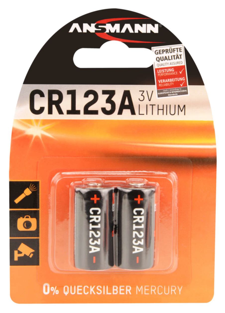 Batterie CR123A Lithium 3 V 2 Stück  (Schwarz) 