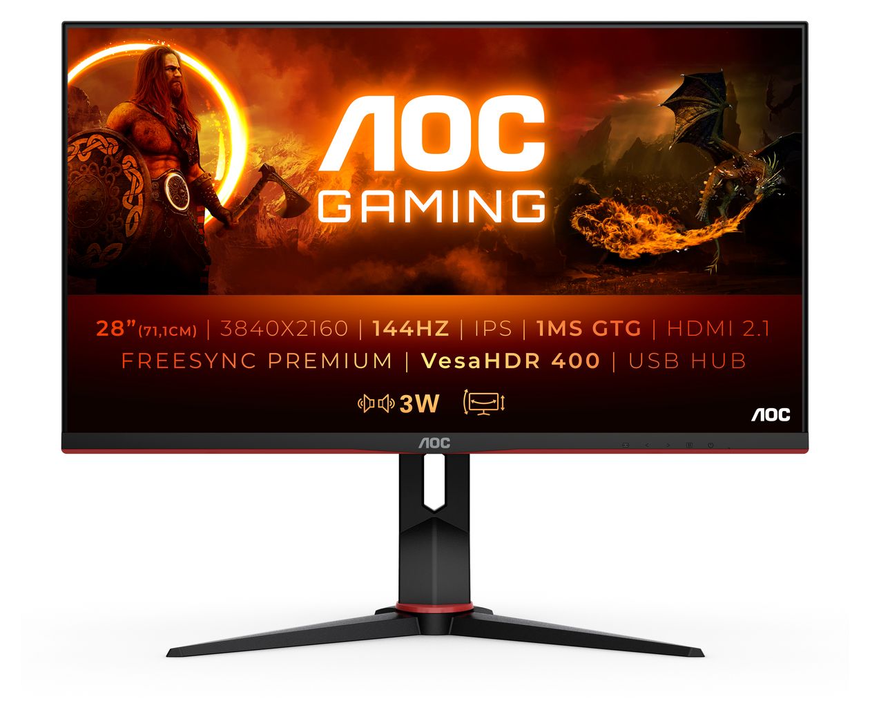 U28G2XU2 4K Ultra HD Monitor 71,1 cm (28 Zoll) 16:9 1 ms 370 cd/m²  (Schwarz, Rot) 