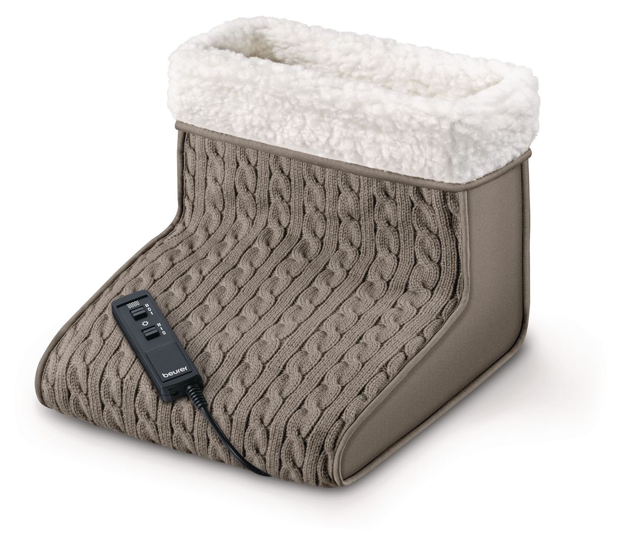 FWM45 Fußwärmer mit Massage 2 Temperatur- / 2 Massagestufen Teddy-Futter 15 W  (Weiß, Graubraun) 