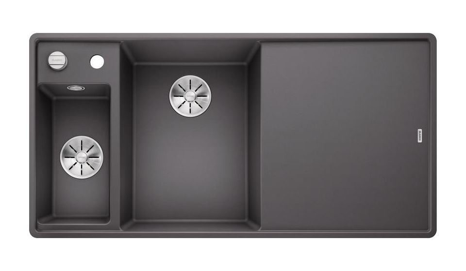AXIA III 6 S-F mit Ablauffernbedienung Flächenbündige Spüle für 60 cm Unterschrank Silgranit 2 Becken  (Grau) 