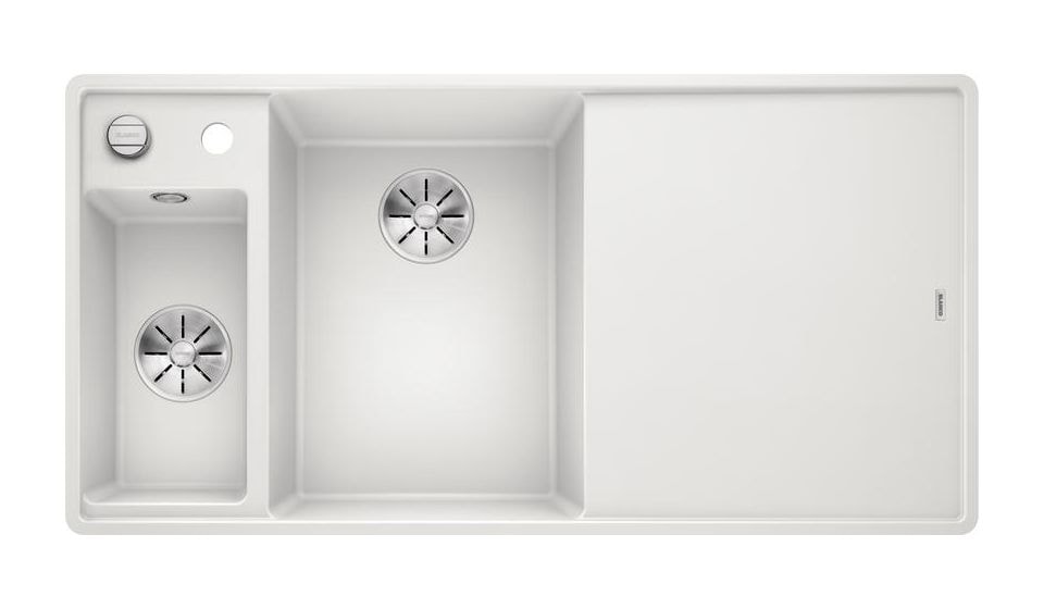 AXIA III 6 S-F mit Ablauffernbedienung Flächenbündige Spüle für 60 cm Unterschrank Silgranit 2 Becken  (Weiß) 