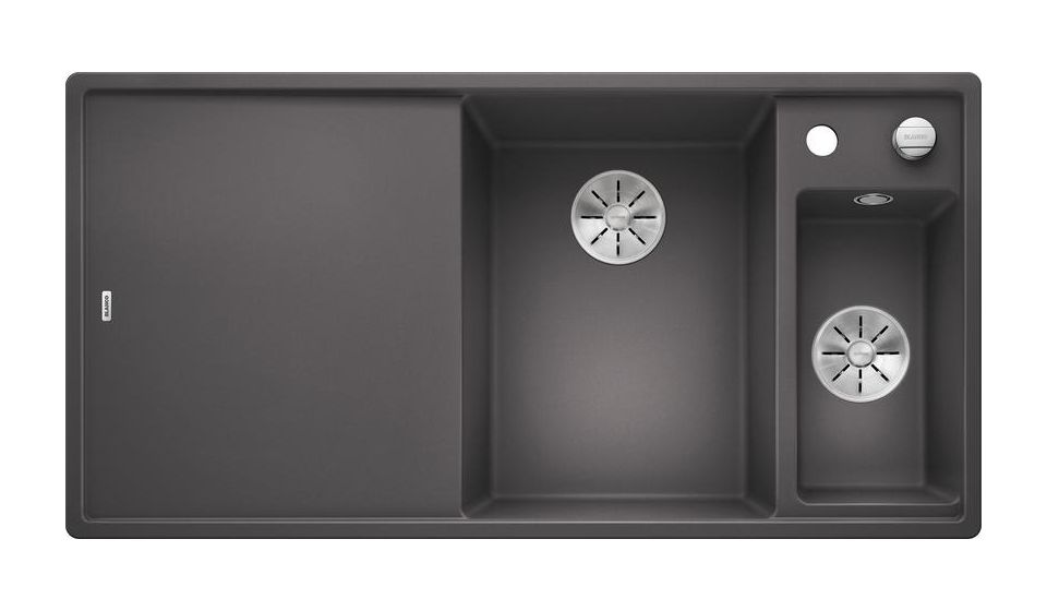 AXIA III 6 S mit Ablauffernbedienung Einbauspüle für 60 cm Unterschrank Silgranit 2 Becken  (Grau) 