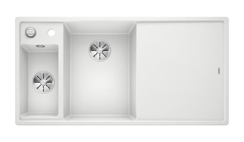 AXIA III 6 S mit Ablauffernbedienung Einbauspüle für 60 cm Unterschrank Silgranit 2 Becken  (Weiß) 