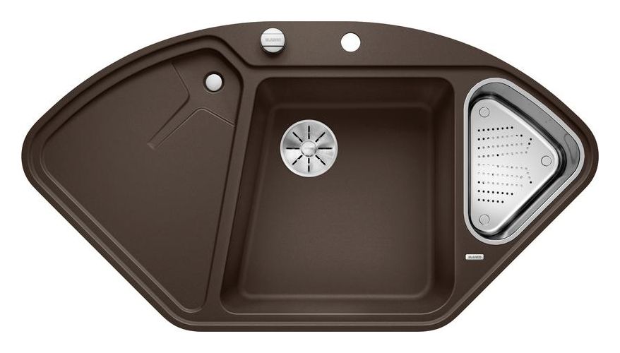 BLANCODELTA 9 E-F Flächenbündige Spüle für 80 cm Unterschrank Silgranit 3 Becken  (Braun) 