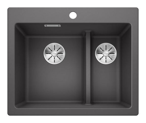 PLEON 6 Split, SILGRANIT, felsgrau, ohne Ablauffernbedienung, Becken links, 600 mm Untermaß 