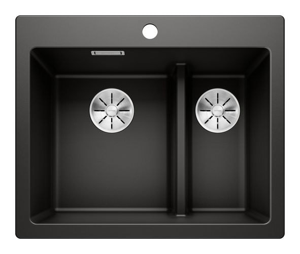 PLEON 6 Split, SILGRANIT, schwarz, ohne Ablauffernbedienung, Becken links, 600 mm Untermaß 