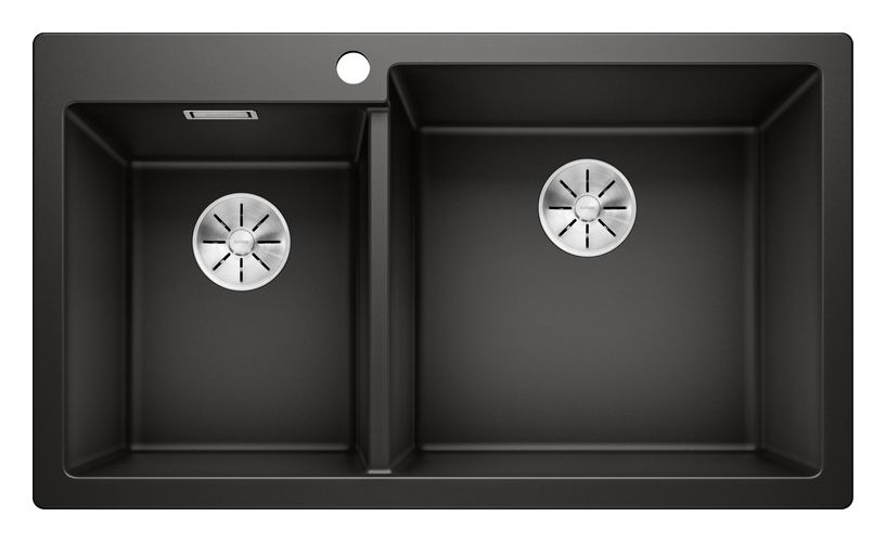 PLEON 9, SILGRANIT, schwarz, ohne Ablauffernbedienung, Becken rechts, 900 mm Untermaß 
