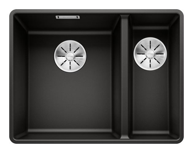 SUBLINE 340/160-F Flächenbündige Spüle für 60 cm Unterschrank Silgranit 2 Becken  (Schwarz) 