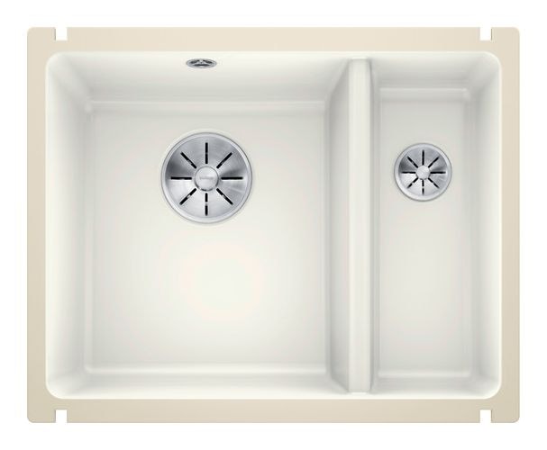 SUBLINE 350/150-U Unterbauspüle für 60 cm Unterschrank Keramik 2 Becken  (Weiß) 