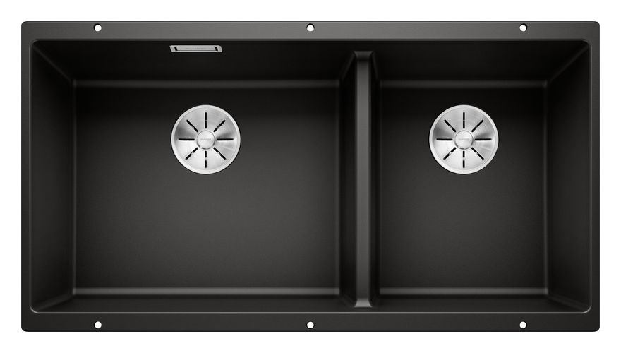 SUBLINE 480/320-U, SILGRANIT, schwarz, ohne Ablauffernbedienung, Becken links, 900 mm Untermaß 