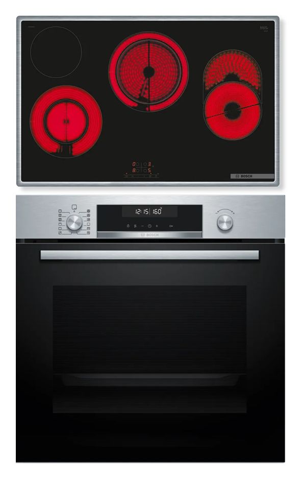 HBD672LS83 (HBG578BS3 + PKH845BB1D) Backofen-Set groß AutoClean mit autarkem 80 cm Glaskeramik Kochfeld 