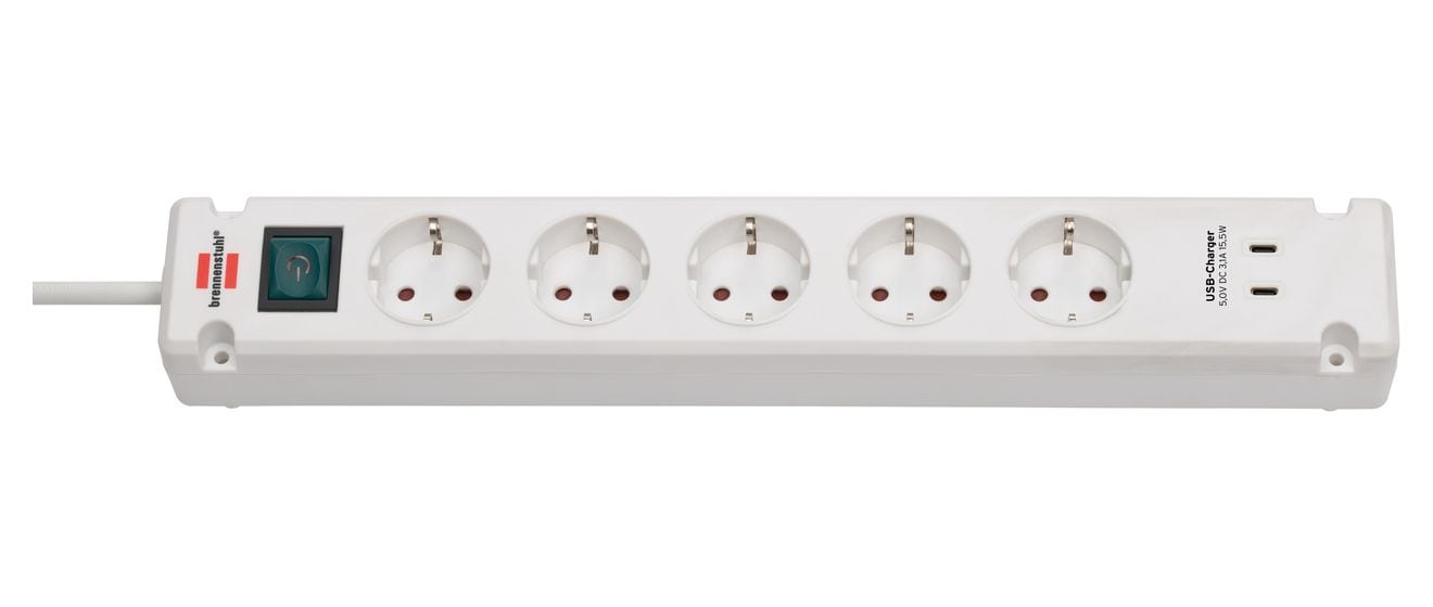 Bremounta Steckdosenleiste mit USB C-Ladefunktion 5-fach 3 m  (Weiß) 