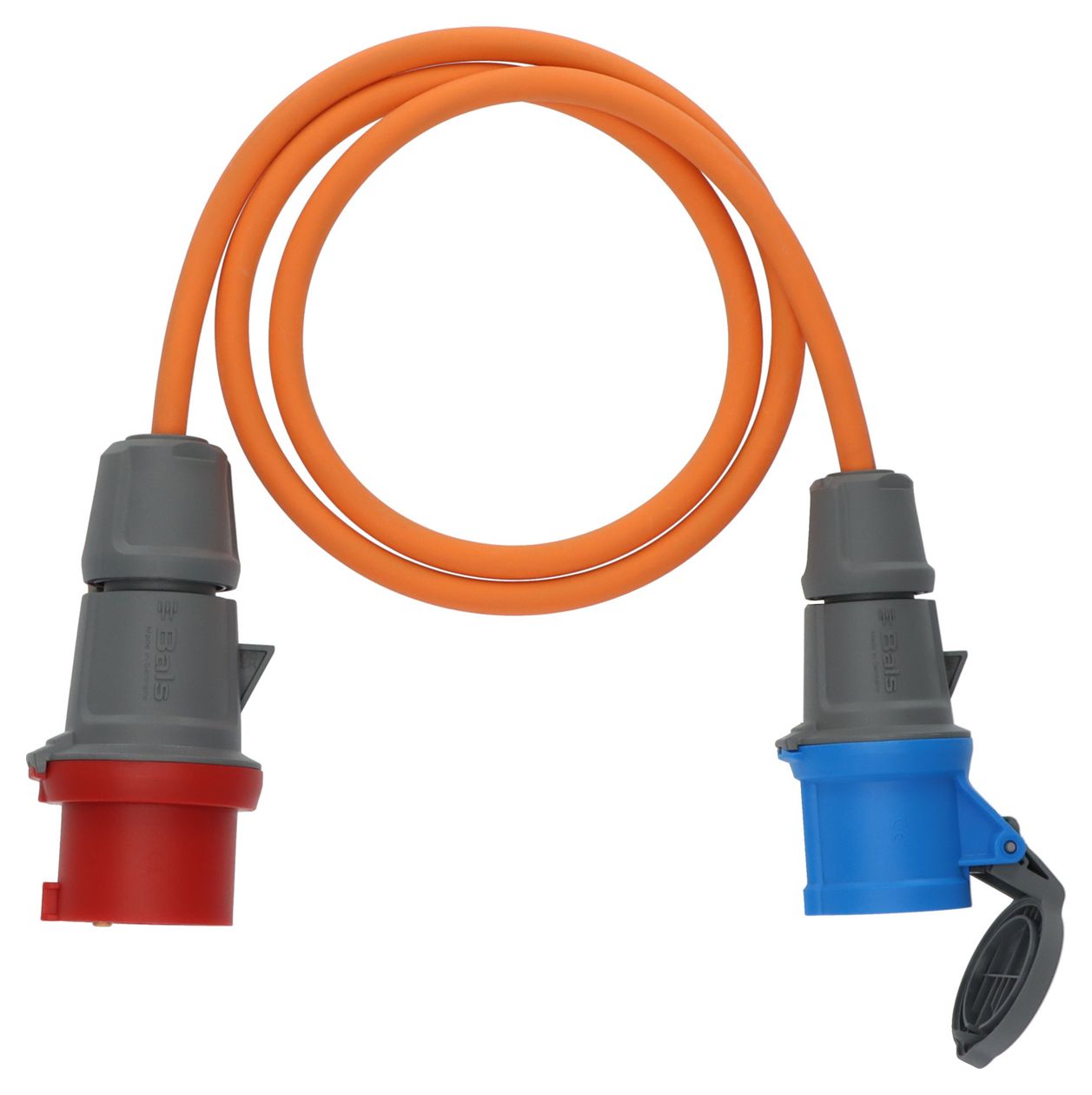 Camping Adapterkabel mit 400 V/16 A CEE-Stecker und 230 V/16 A CEE-Kupplung 1,5 m (Blau/Grau/Orange/Rot) 