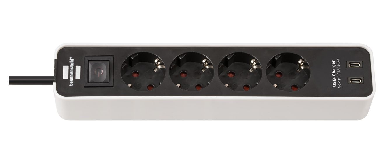 Ecolor Steckdosenleiste mit USB-Ladebuchse 4-fach 1,5 m  (Schwarz/Weiß) 