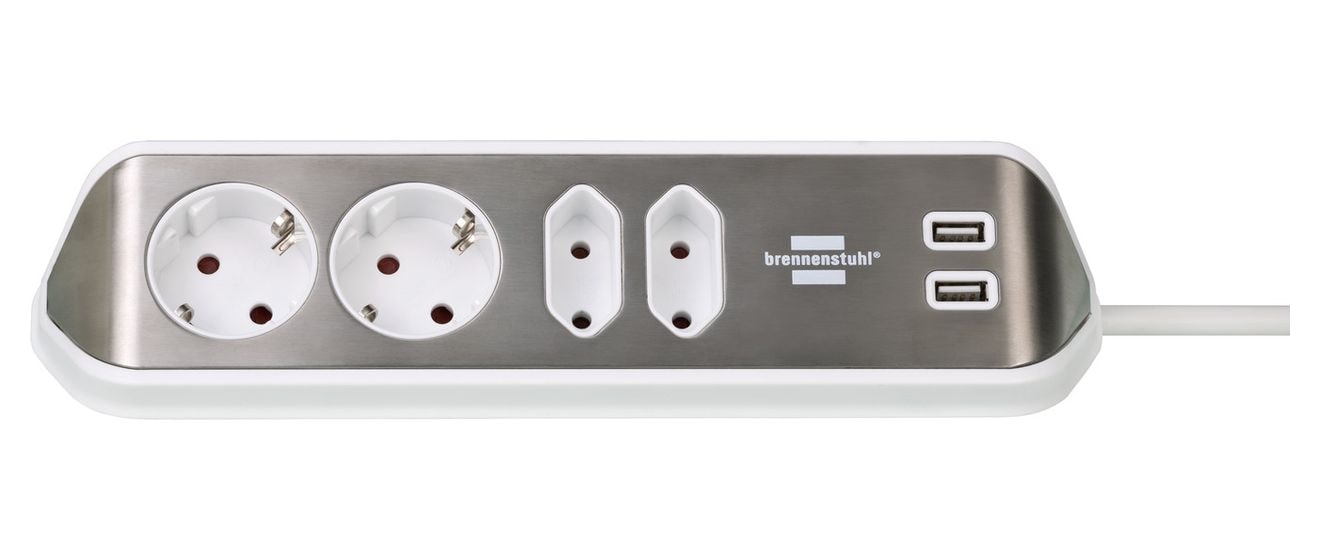 estilo Ecksteckdosenleiste 4-fach 2 m  (Silber/Weiß) 