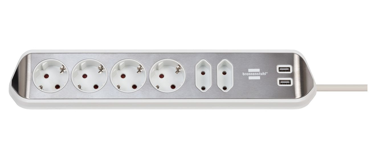 estilo Ecksteckdosenleiste 6-fach 2 m  (Silber/Weiß) 