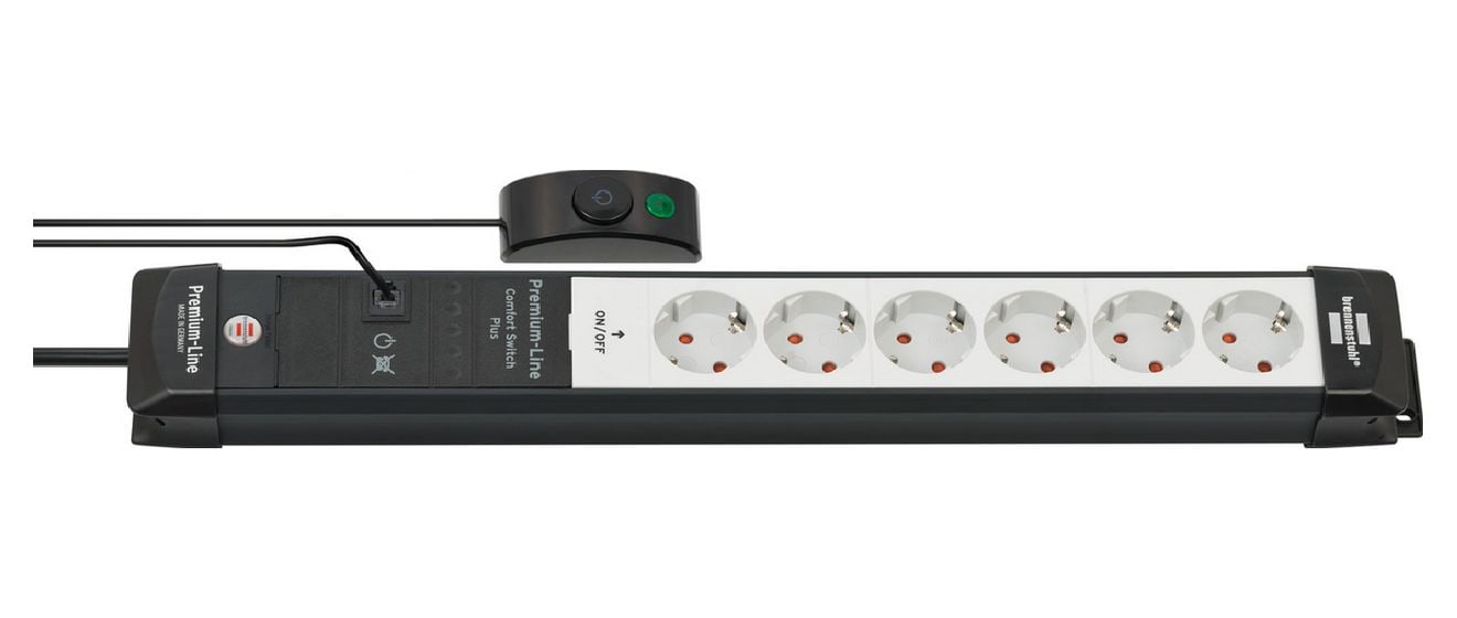 Premium-Line Comfort Switch Plus Steckdosenleiste 6-fach 3 m  (Schwarz/Grau) 