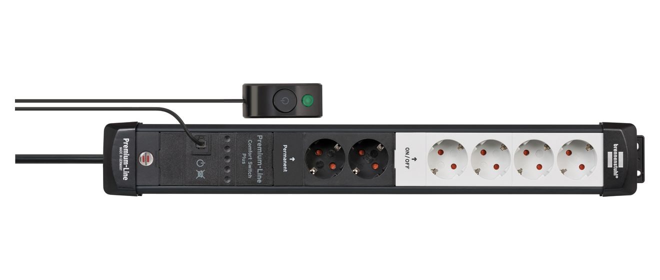 Premium-Line Comfort Switch Plus Steckdosenleiste 6-fach 3 m  (Schwarz/Hellgrau) 