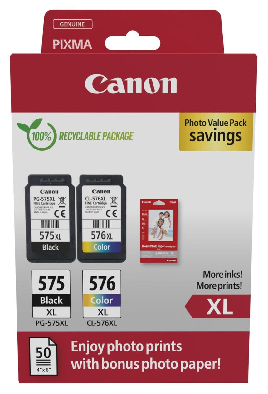 PG-575XL/CL-576XL Photo Value Pack originale Schwarz, Cyan, Magenta, Gelb 