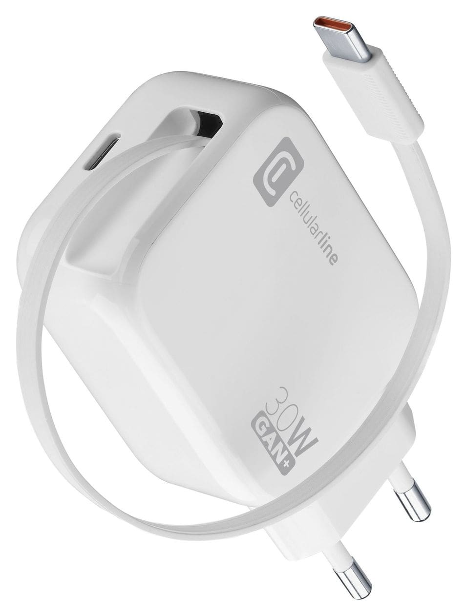 30-W-GAN+-LADEGERÄT MIT AUSZIEHBAREM KABEL UND USB-C-ANSCHLUSS 