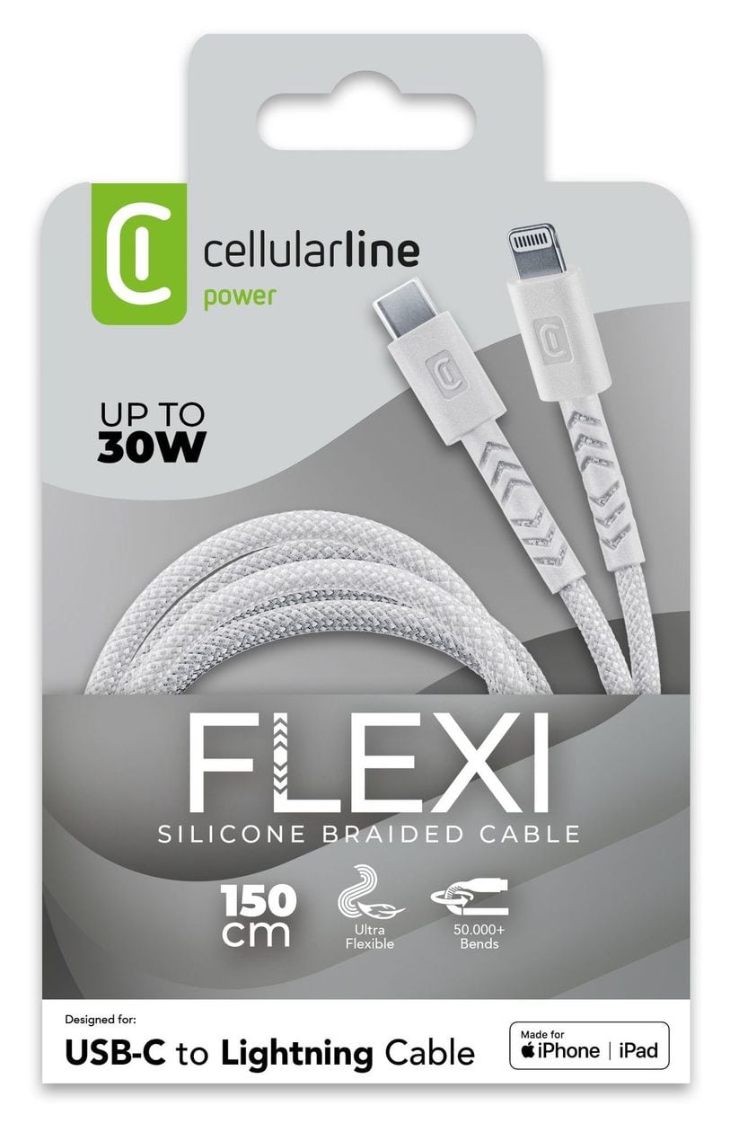 CÂBLE FLEXY 150CM 30W USB C to Lightning BLANC 
