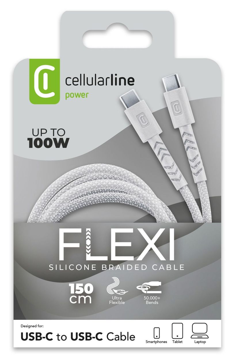 Flexi Braided Data Cable Stecker USB C auf USB C bis 100 W 1,5 m  (Weiß) 