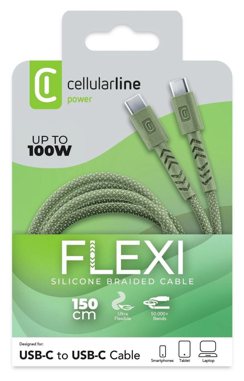 Flexi Braided Data Cable bis 100 W 1,5 m  (Grün) 