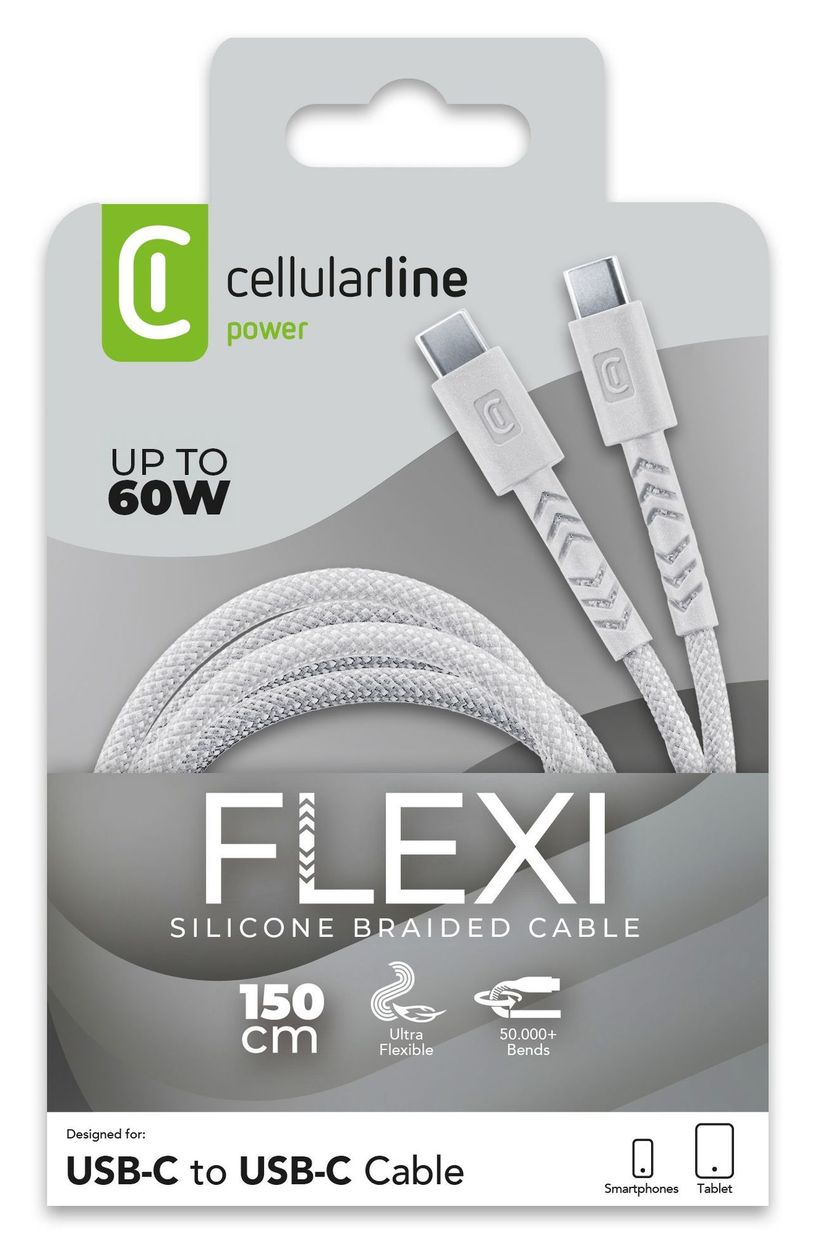 Flexi Braided Data Cable Stecker USB C auf USB C bis 60 W 1,5 m  (Weiß) 