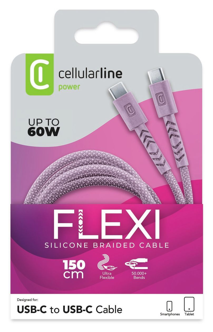 Flexi Braided Data Cable bis 60 W 1,5 m  (Pink) 