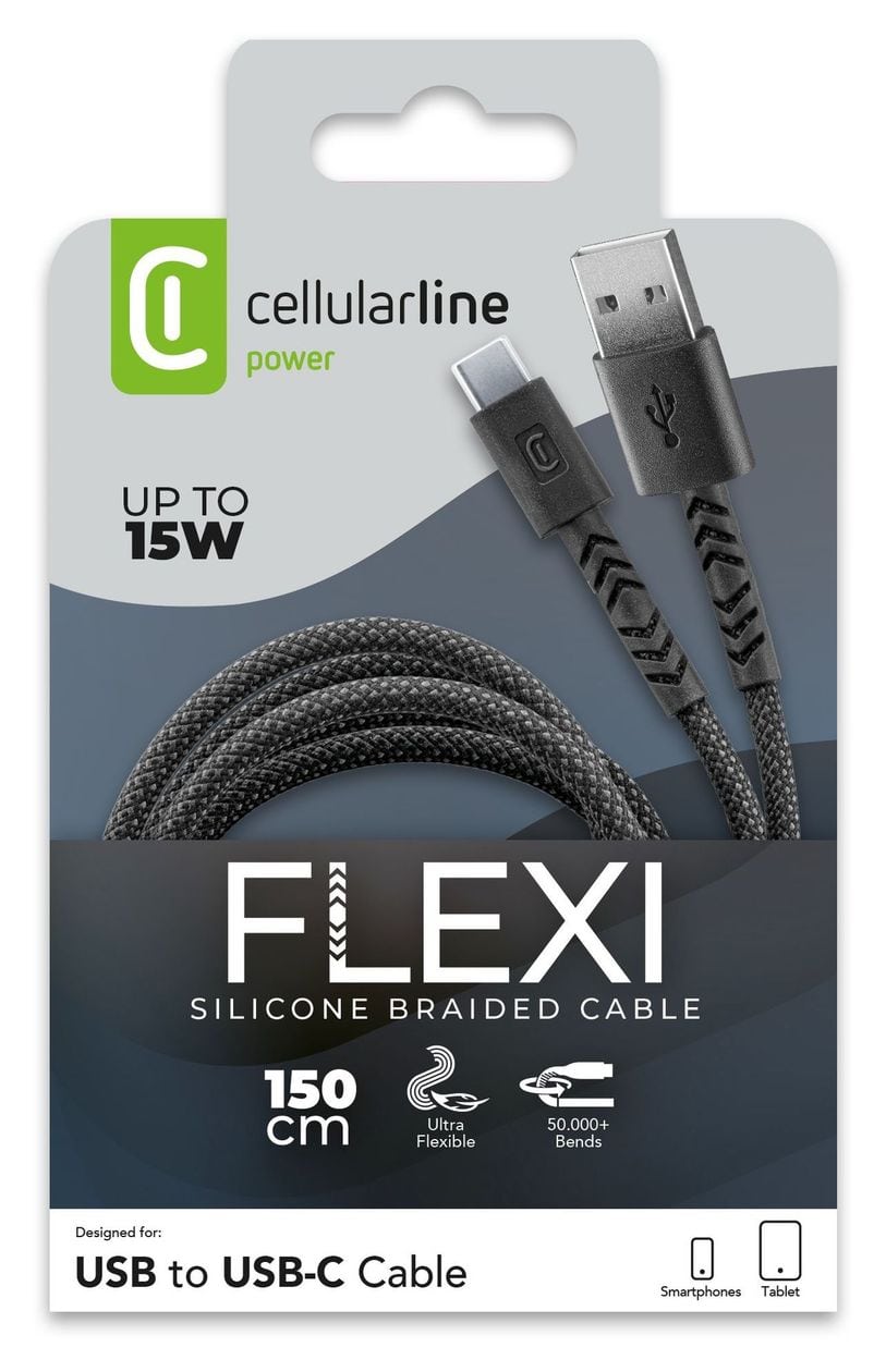 KABEL FLEXY 150CM 15W USB A to USB C SCHWARZ 