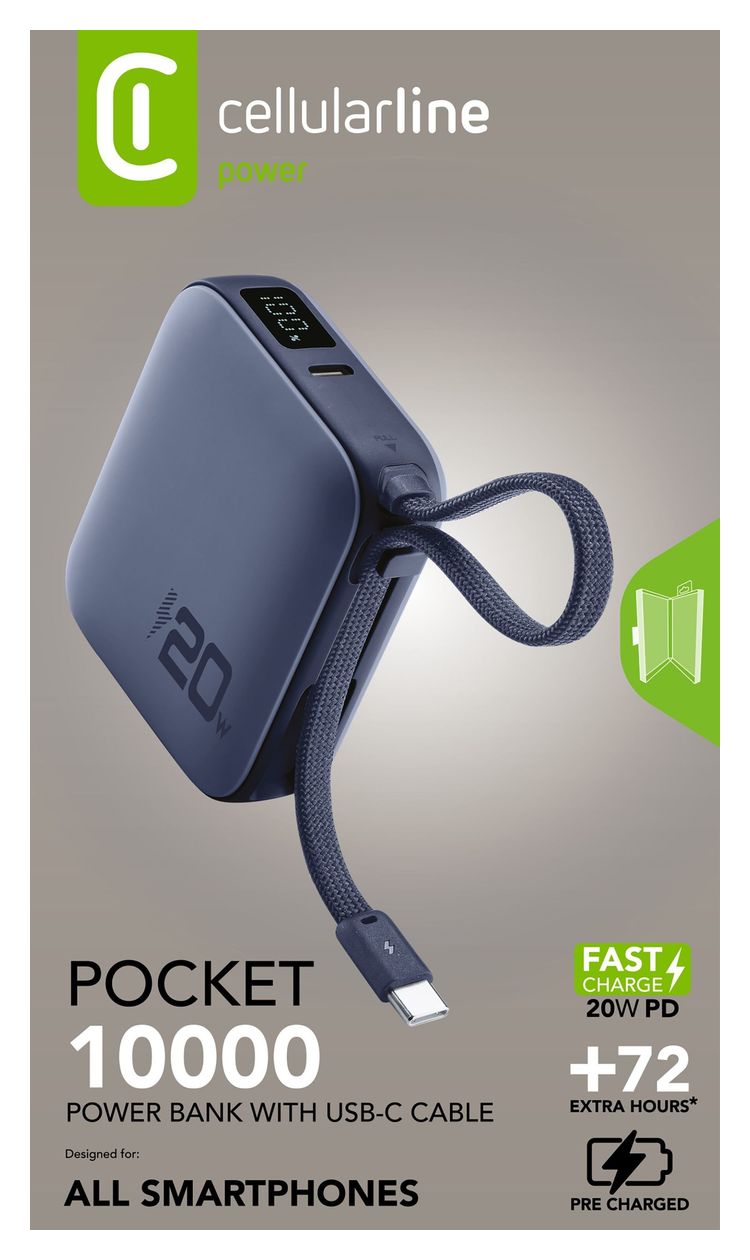 Pocket 10000 mAh Powerbank USB Typ-C  (Blau) 