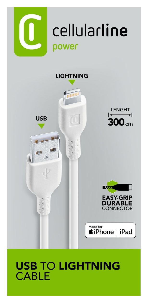 Power Cable Lightning auf USB A bis 12 W 3 m  (Weiß) 