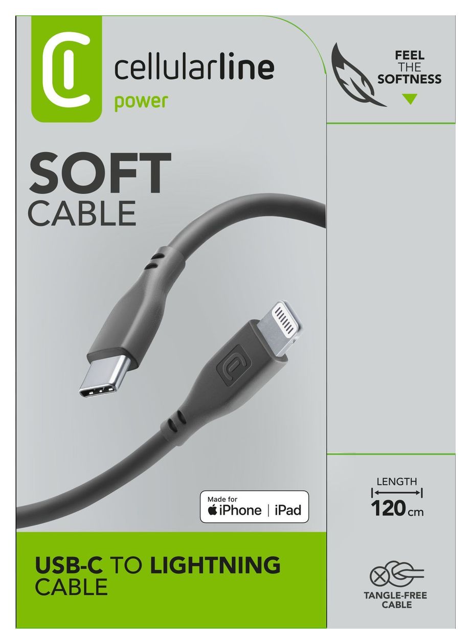 Soft Cable Lightning auf USB C Männlich bis 30 W 1,2 m  (Schwarz) 