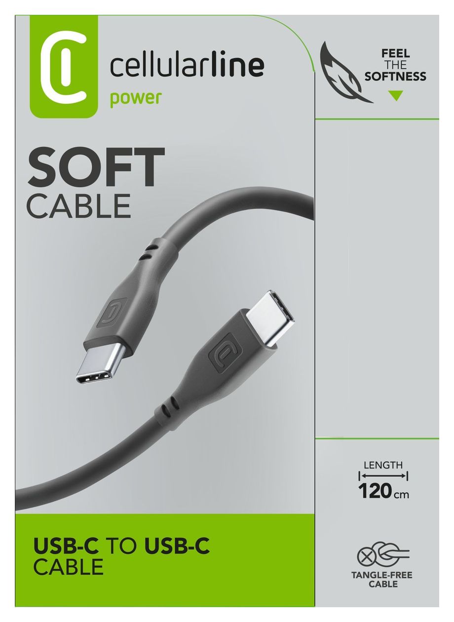 Soft Cable USB C auf USB C Männlich bis 60 W 1,2 m  (Schwarz) 