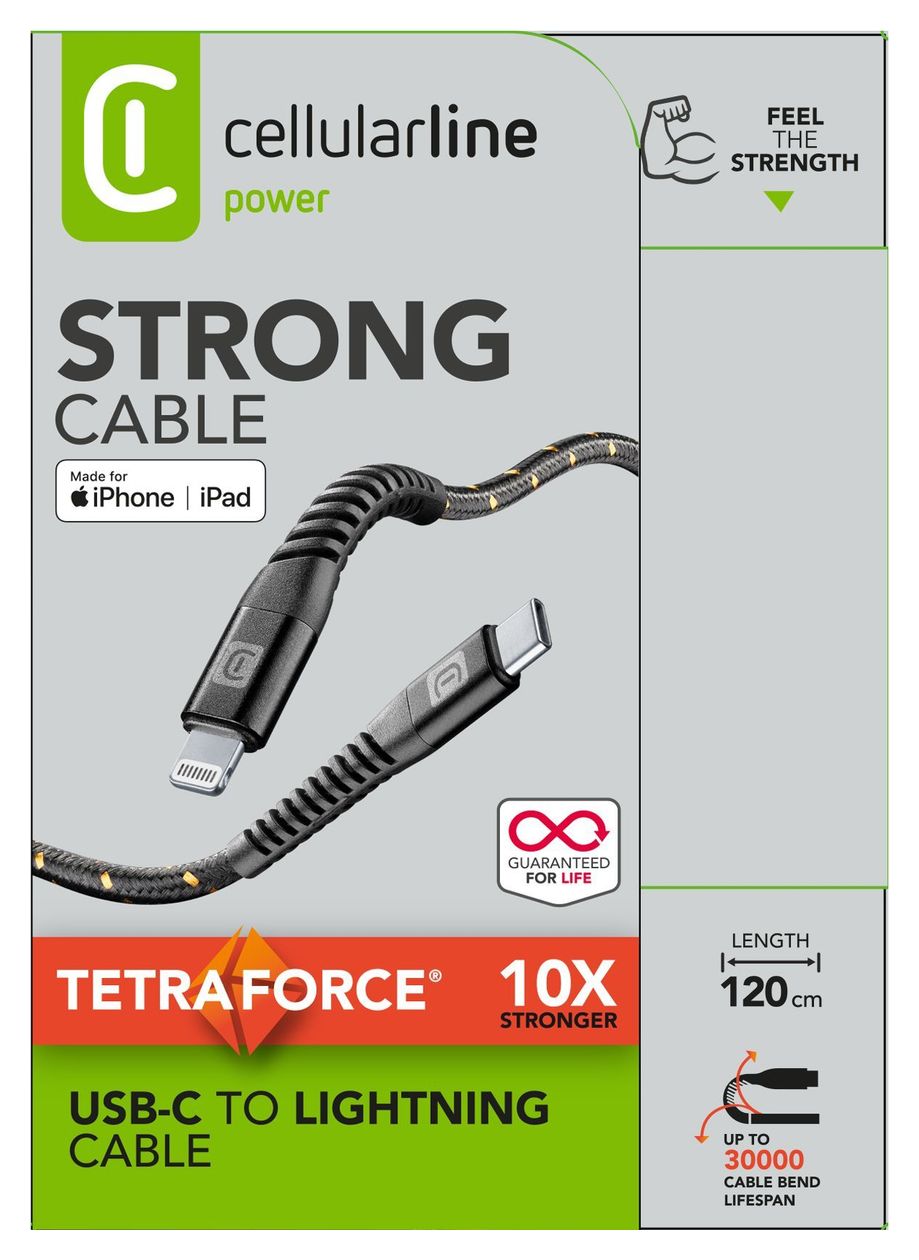 Tetra Force Cable Lightning auf USB C Männlich bis 30 W 1,2 m  (Schwarz) 