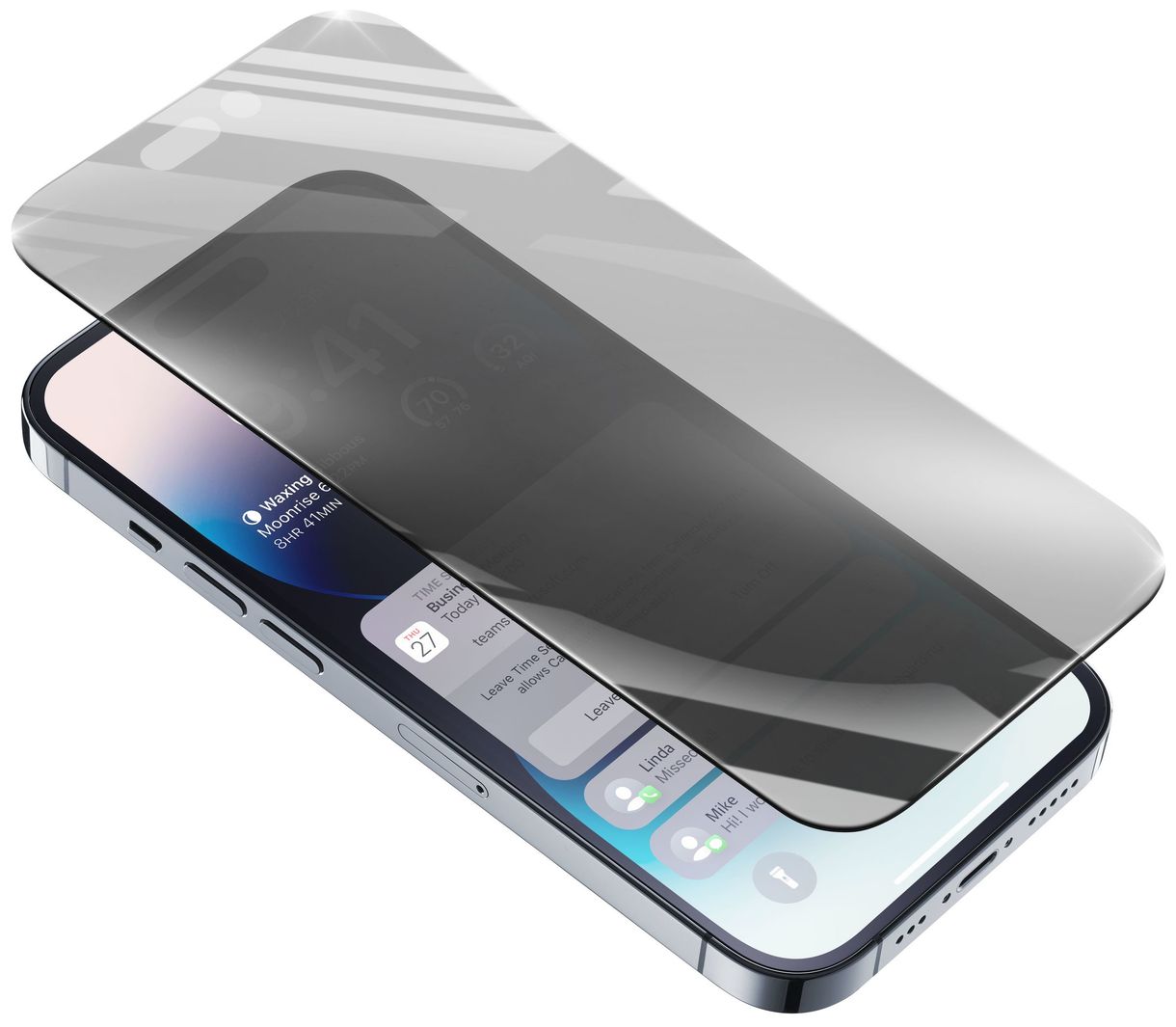 TOPSECRETIPH14PRO Klare Bildschirmschutzfolie " Privacy " gehärtetes Glas 9H für  Apple iPhone 14 Pro Max Antibakteriell 