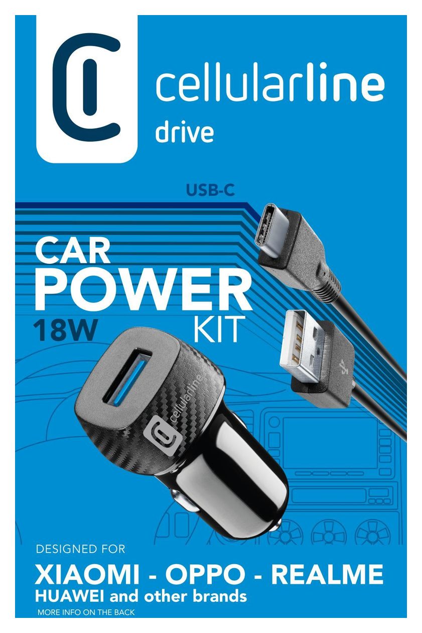 USB Car Charger Kit 18W - USB-C - Huawei, Xiaomi, Wiko, Asus and other smartphone 18W Adaptives Autoladegerät mit USB-C-Kabel 