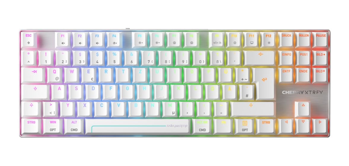 MX8.2 Pro TMR Wireless RGB-LED Gaming Tastatur USB + RF Wireless + Bluetooth 2.4 GHz  (Silber, Weiß) 