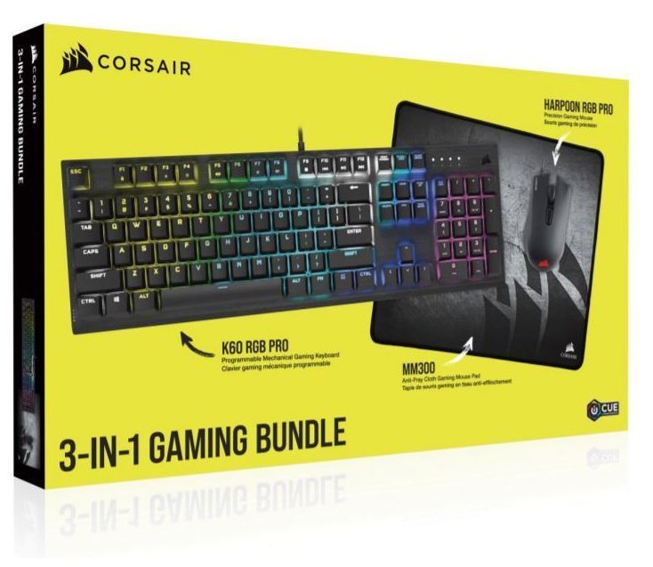 3-in-1 Gaming Bundle 2021 Edition (bestehend aus K60 RGB Pro, Harpoon RGB Pro, MM30) RGB-LED Gaming Tastatur 