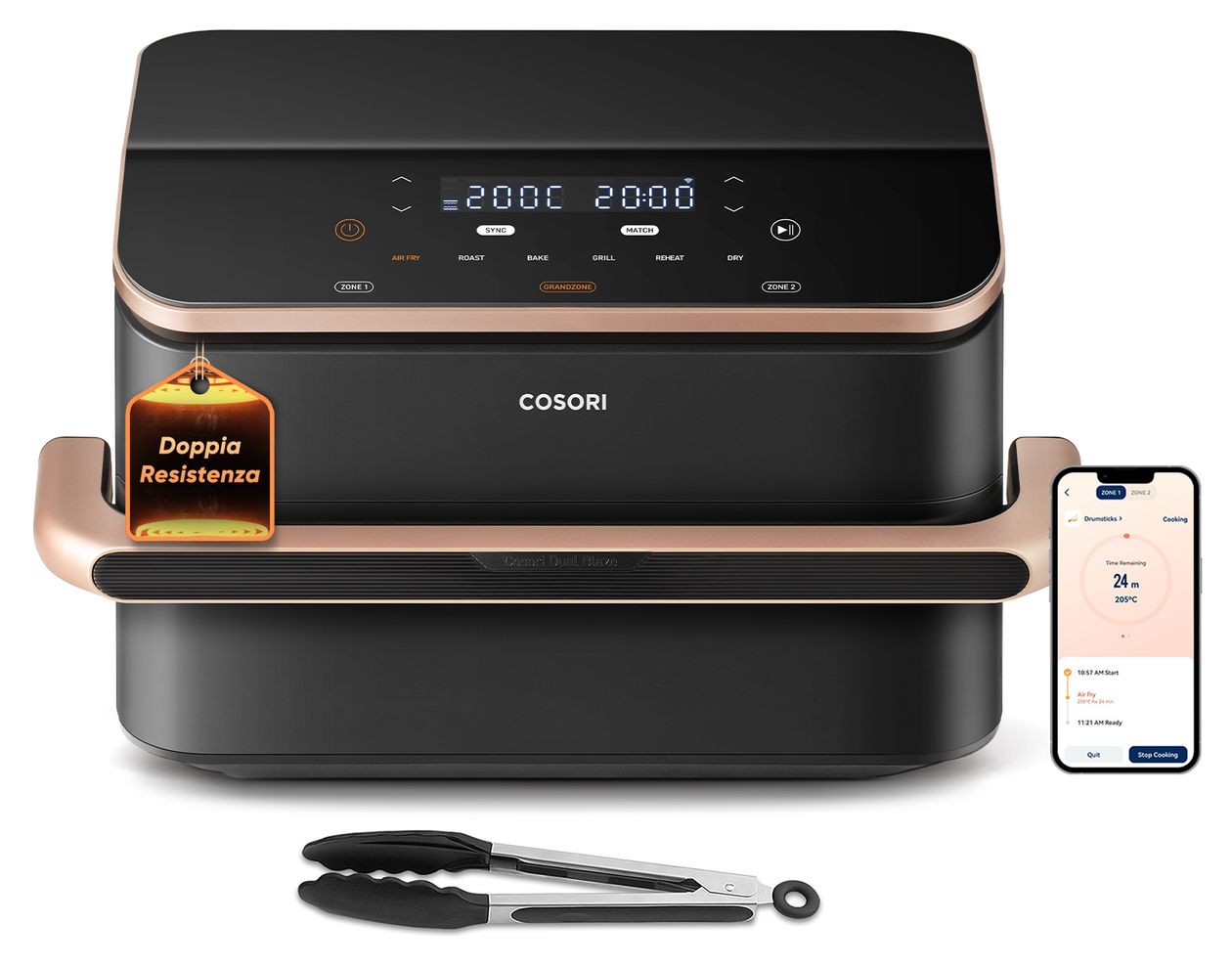 Dual Blaze Twinfry Chef Edition Doppel Heißluftfritteuse 10 l 2800 W (Dunkles Grau, Roségold) 