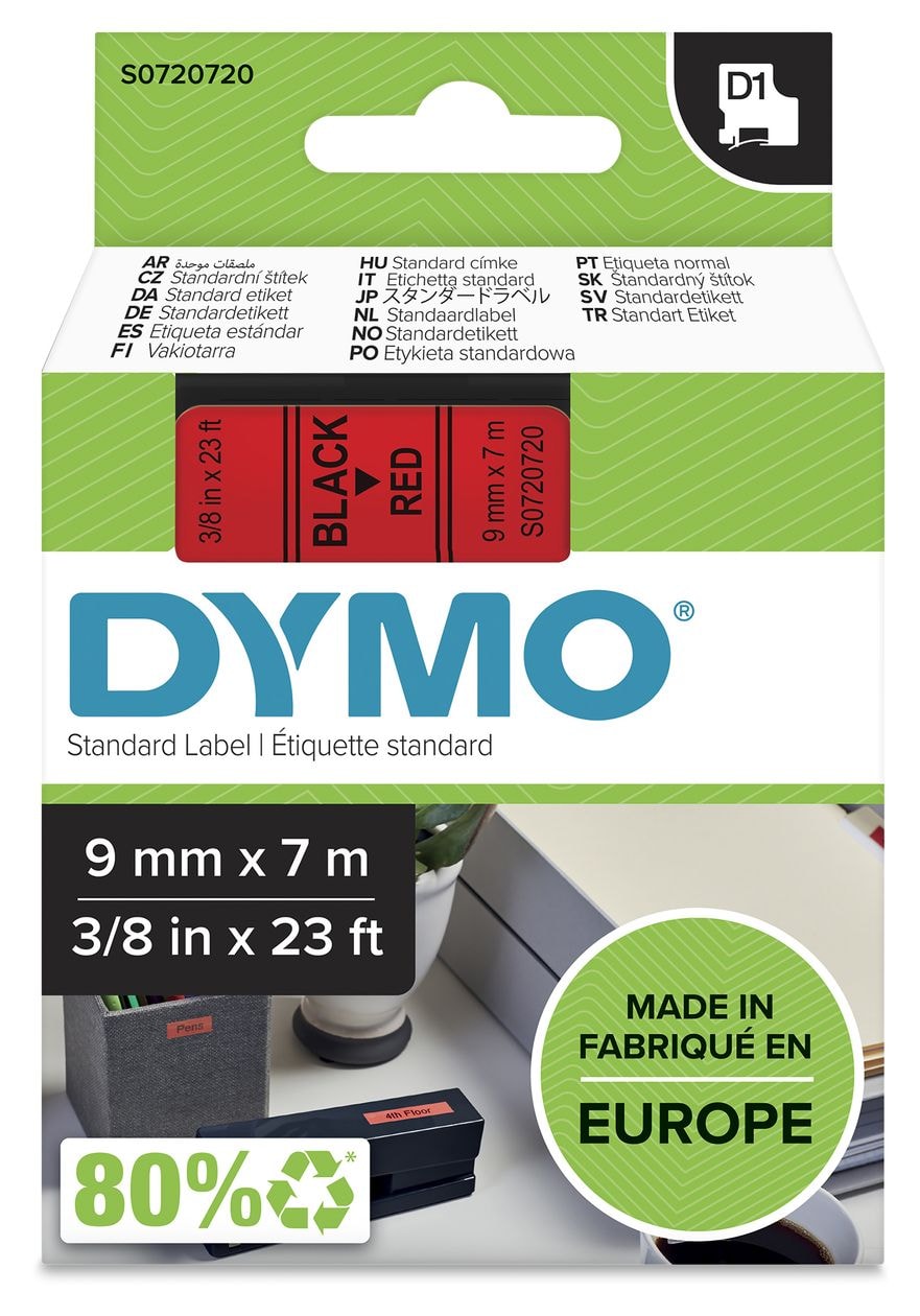 DYMO Original D1-Etikettenband | schwarz auf rot | 9 mm x 7 m | selbstklebendes Schriftband | für LabelManager-Beschriftungsgerät 