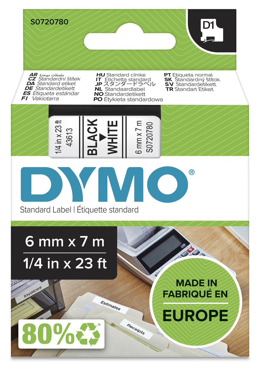 DYMO Original D1-Etikettenband | schwarz auf weiß | 6 mm x 7 m | selbstklebendes Schriftband | für LabelManager-Beschriftungsgerät 