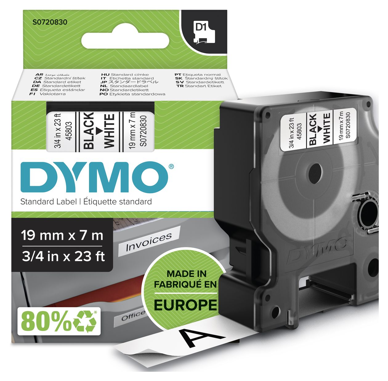 DYMO Original D1-Etikettenband | schwarz auf weiß | 19 mm x 7 m | selbstklebendes Schriftband | für LabelManager-Beschriftungsgerät 