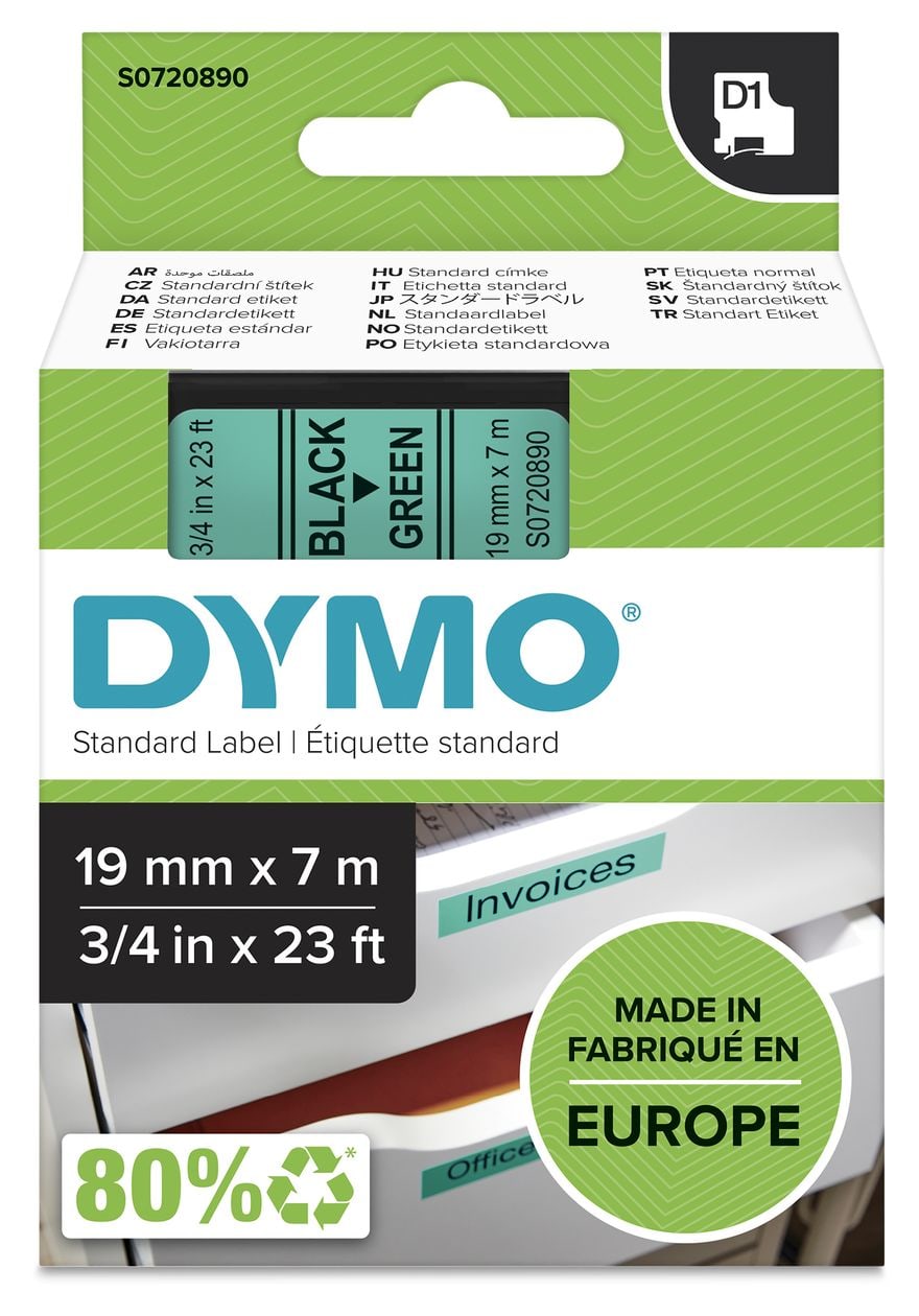 DYMO Original D1-Etikettenband | schwarz auf grün | 19 mm x 7 m | selbstklebendes Schriftband | für LabelManager-Beschriftungsgerät 