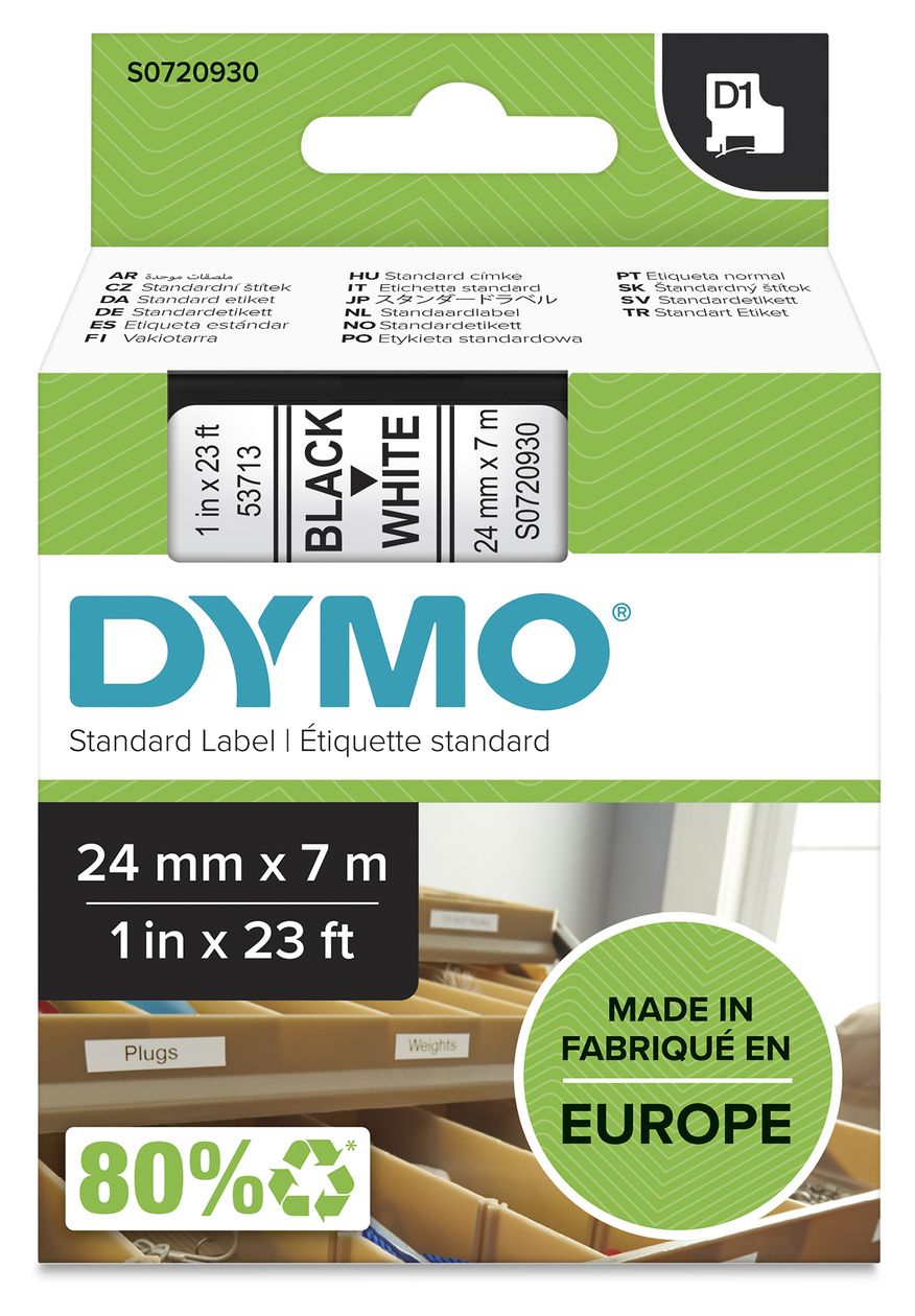 DYMO Original D1-Etikettenband | schwarz auf weiß | 24 mm x 7 m | selbstklebendes Schriftband | für LabelManager-Beschriftungsgerät 